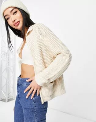 Pieces zip front knitted cardigan in neutral | ASOS (Global)