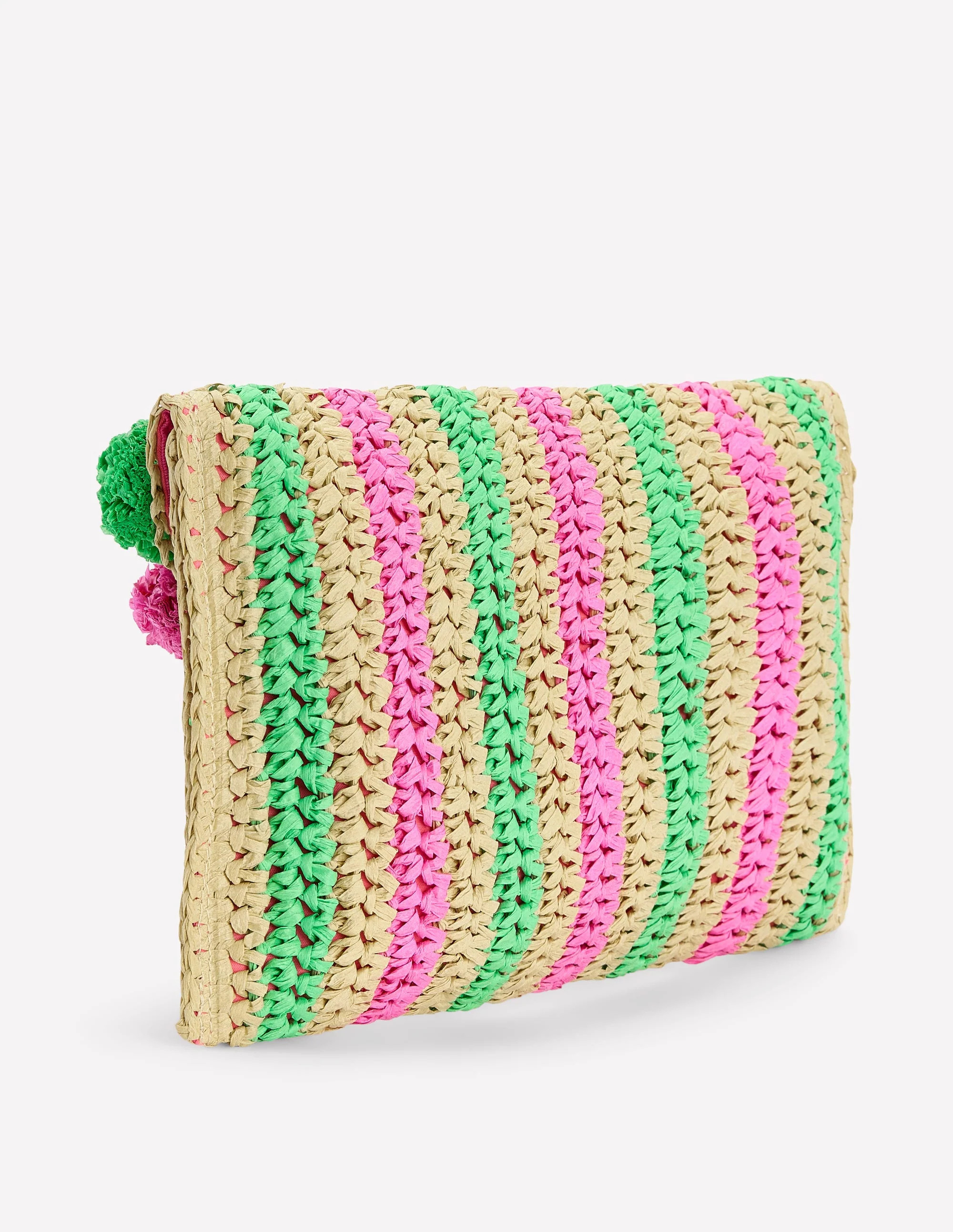 Pompom Clutch Bag-Pink/Green | Boden UK