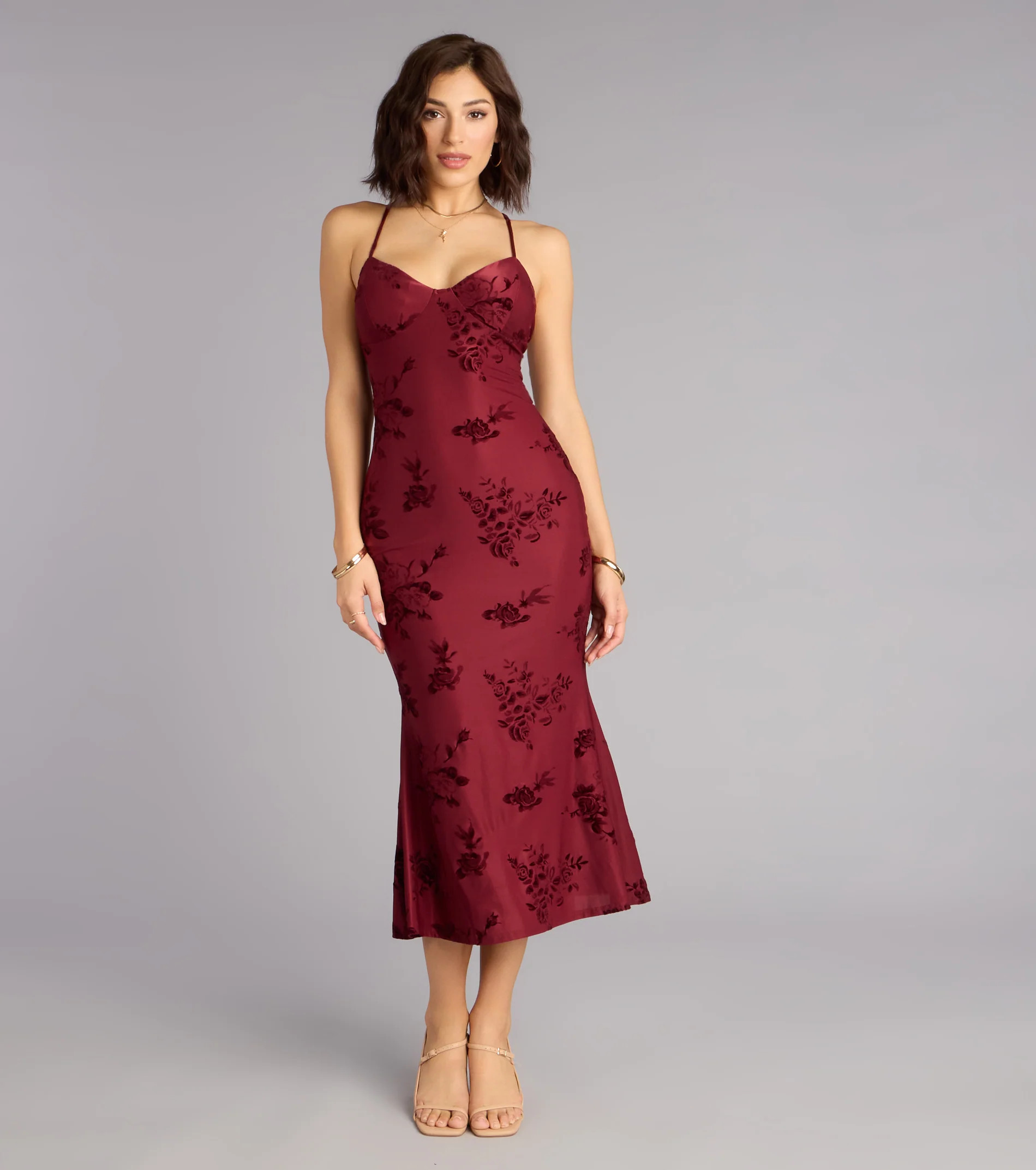Romance Language Floral Lace-Up Midi Dress | Windsor Stores