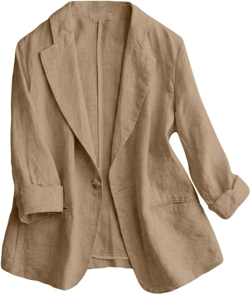 IDEALSANXUN Linen Blazer Women 3/4 Sleeve Lightweight Spring Summer Blazer Jackets | Amazon (US)