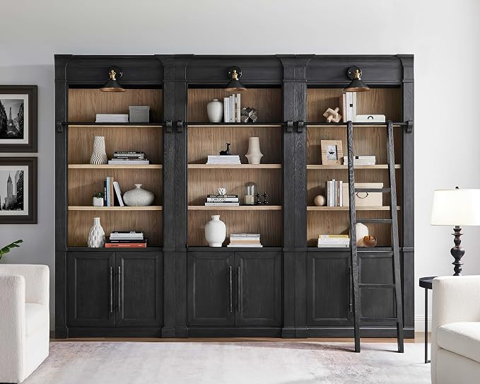 Martin Furniture Three 8' Tall Bookcase Wall with Ladder, Storage Organizer, Display Shelf for Of... | Amazon (US)