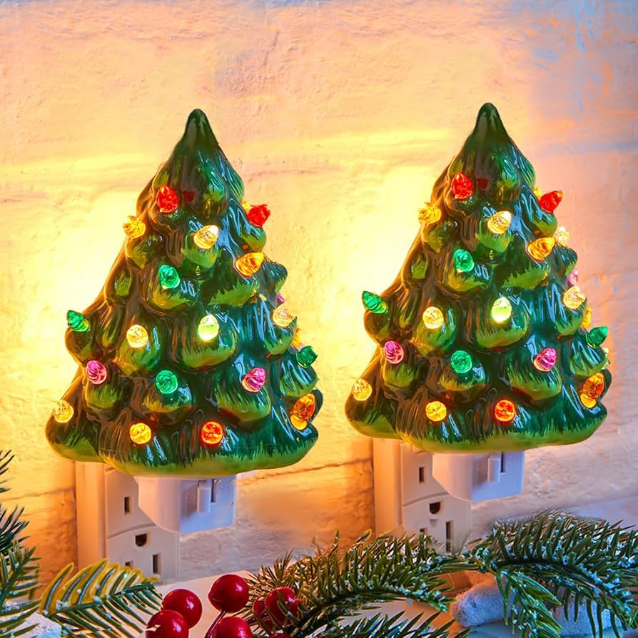 Brightown Ceramic Christmas Tree Night Light - 2 Pack 6" Christmas Decorative Ceramic Tree with O... | Amazon (US)