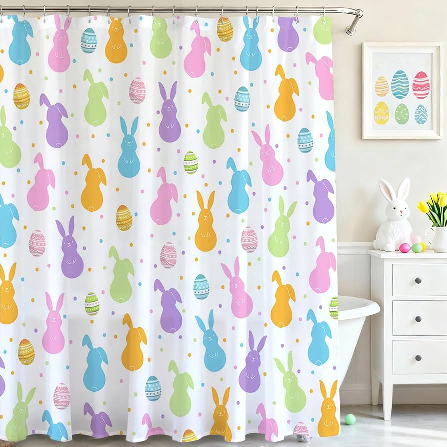 Mocsicka Easter Bunny Shower Curtain Cute Rabbits Easter Eggs Bathroom Shower Curtain Easter Wate... | Amazon (US)