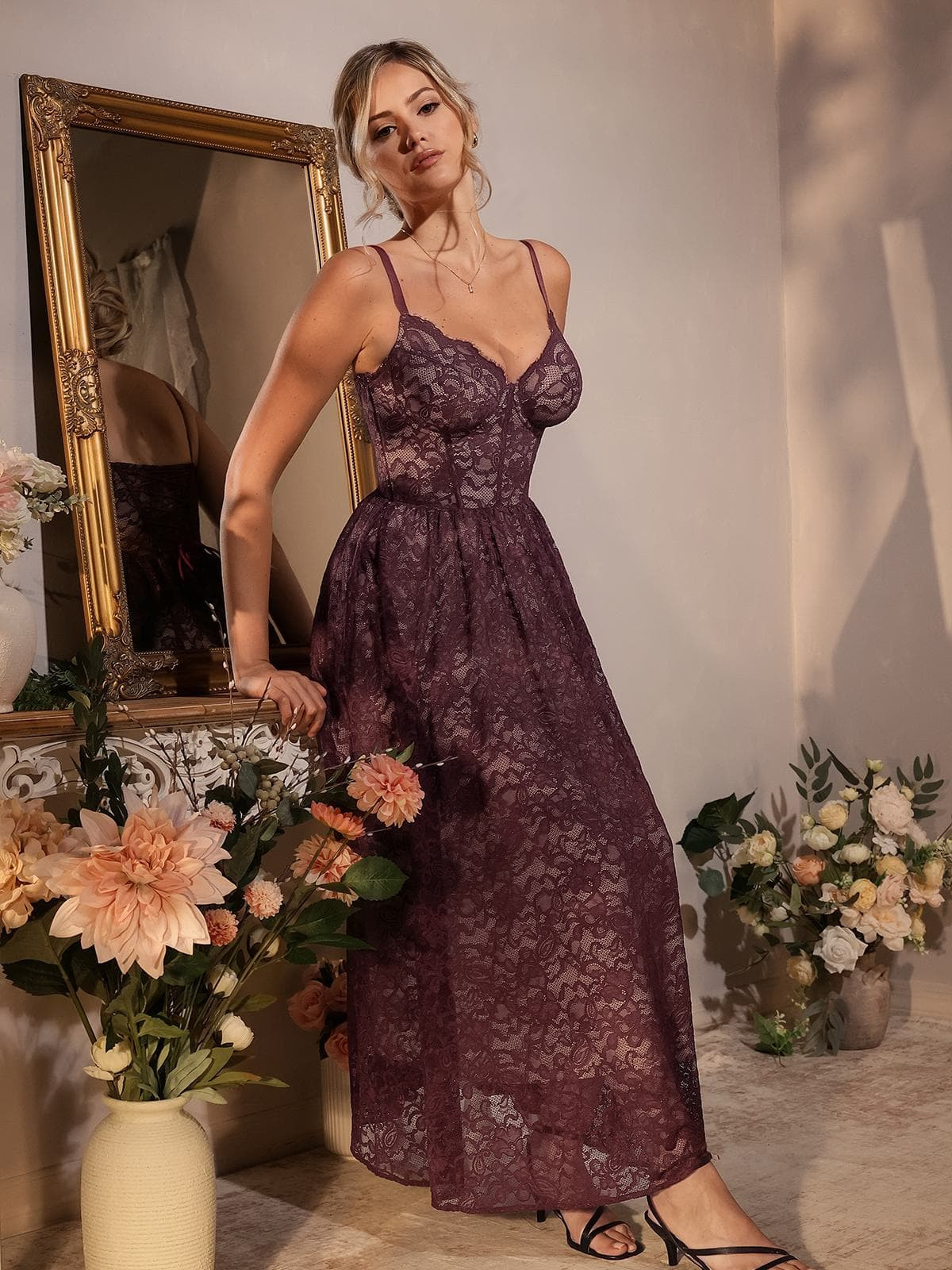 Shapewear Lace Corset A-Line Maxi Dress | Popilush