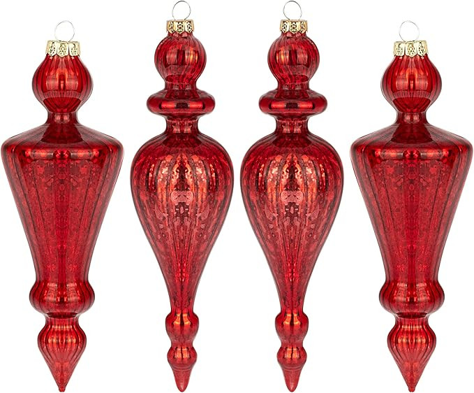 KI Store Mercury Glass Finial Red ChristmasOrnaments Set of 4 Large Hanging Christmas Finials for... | Amazon (US)