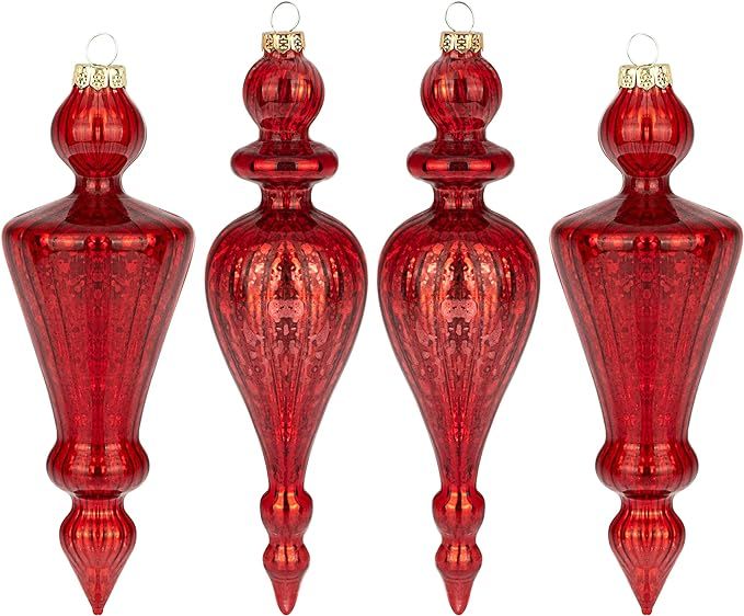 KI Store Mercury Glass Finial Red ChristmasOrnaments Set of 4 Large Hanging Christmas Finials for... | Amazon (US)