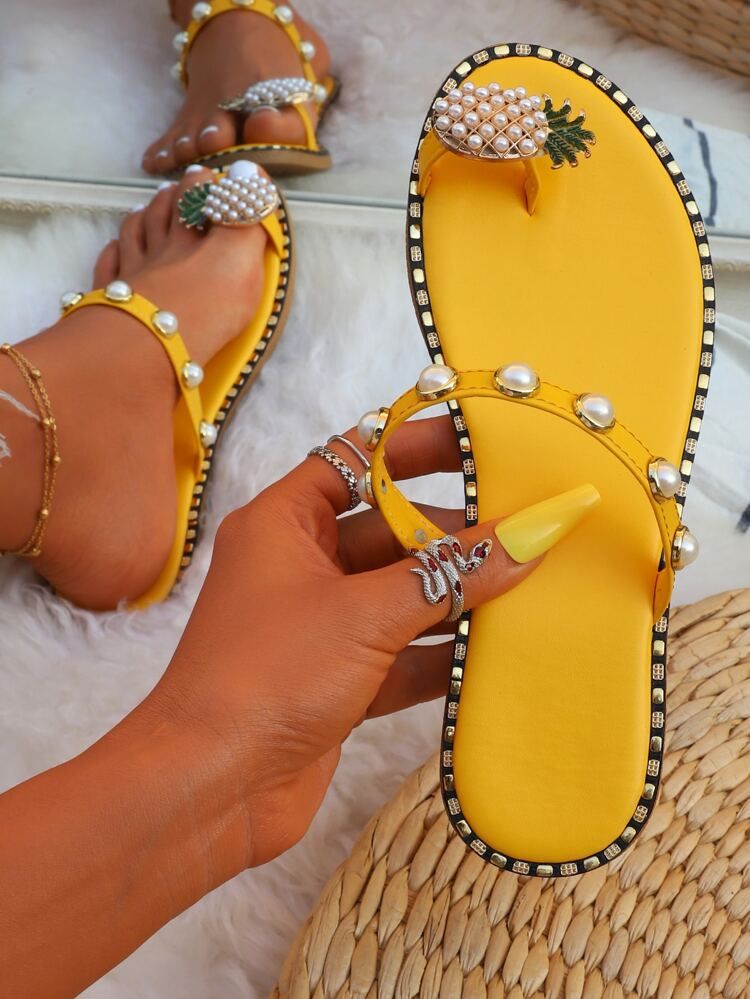 Faux Pearl Pineapple Decor Thong Sandals | SHEIN