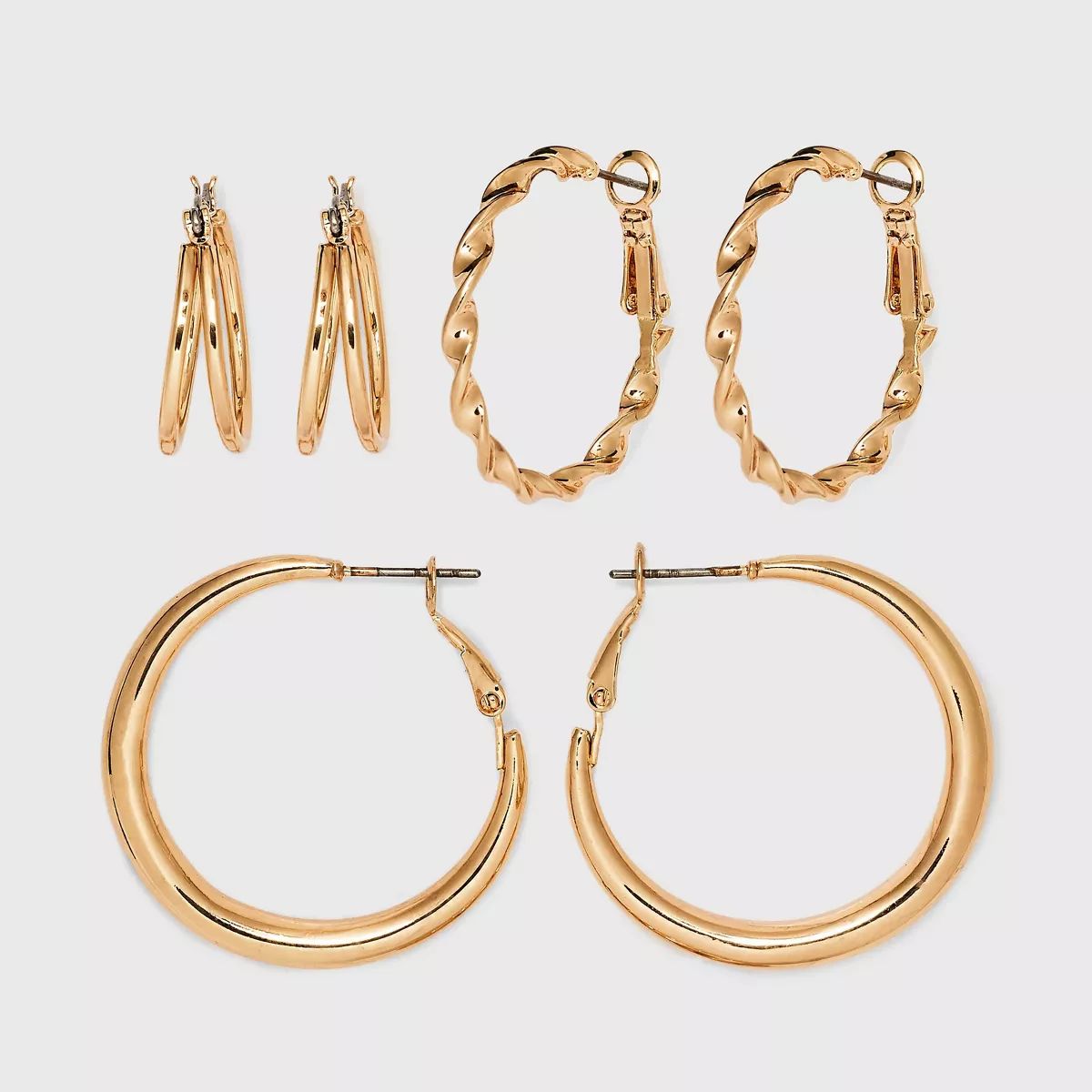 Twisted and Duo Hoop Earring Set 3pc - Universal Thread™ | Target