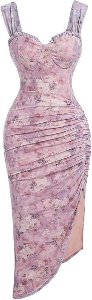 Floerns Women's Floral Asymmetrical Dress Slit Elegant Cocktail Cami Midi Dresses | Amazon (US)