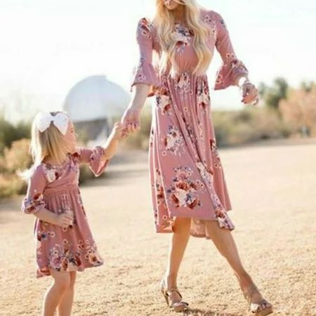 Mother Daughter Family Matching Dress Mommy and Me Floral Maxi Dresses Outfits | Walmart (US)