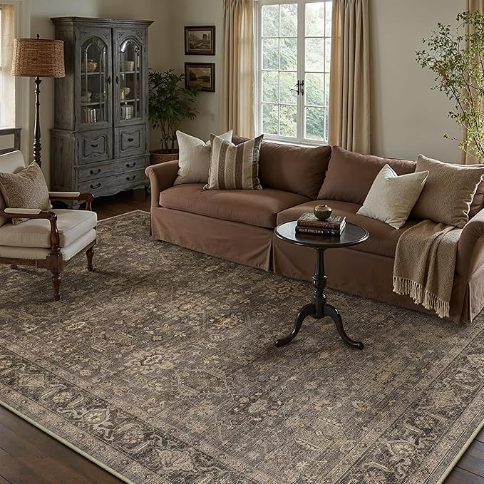 8x10 Washable Area Rug for Living Room Bedroom Vintage Brown Non Slip Carpet Traditional Retro So... | Amazon (US)