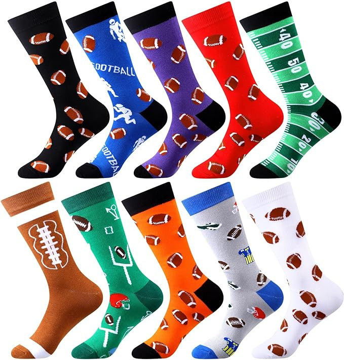 Ficerd 10 Pairs Novelty Football Soccer Socks Sports Themed Crew Socks Unisex Soccer Football Lov... | Amazon (US)