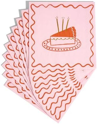 Birthday Cake Slice Design Cocktail Napkins – 5 inch Pink/Red, Pack of 40 | 3-Ply Disposable Pa... | Amazon (US)