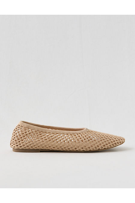 Aerie Crochet Ballet Flat Women's Sandalwood 8 | American Eagle Outfitters (US & CA)