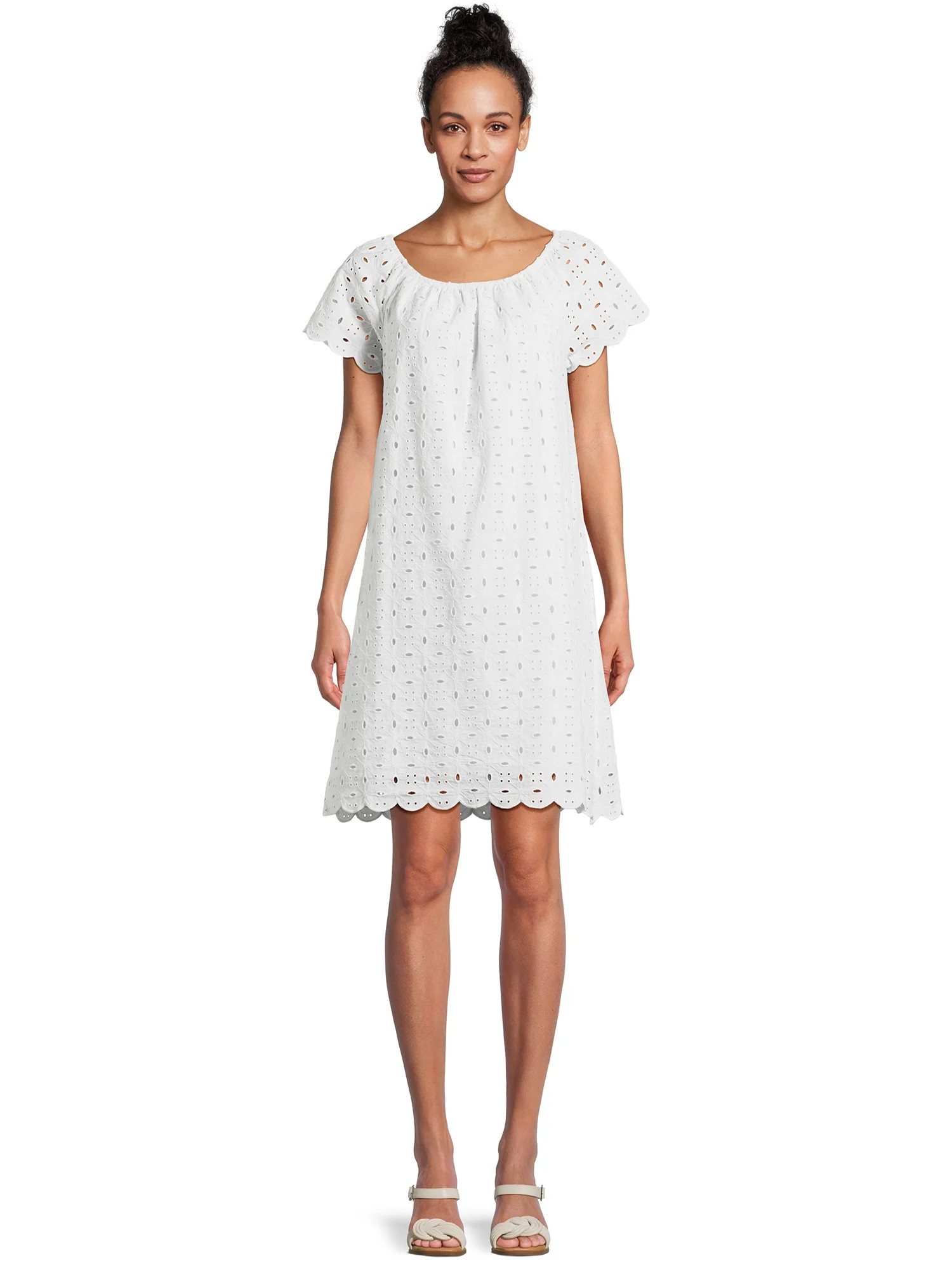 Time and Tru Women’s Eyelet Mini Dress with Short Sleeves, Sizes XS-XXXL | Walmart (US)