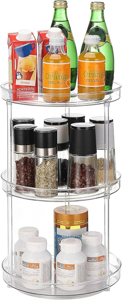 URALFA 3 Tier Bathroom Lazy Susan Organizer, 9 Inch Clear Rotating Makeup Organizer for Vanity, H... | Amazon (US)