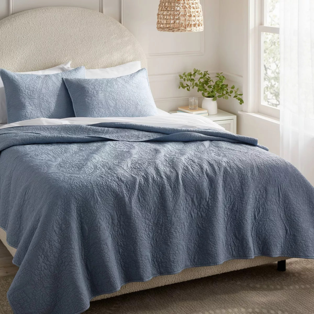 Full/Queen Garment Washed Paisley Stitch Quilt Sky Blue - Threshold™: OEKO-TEX Certified, Micro... | Target