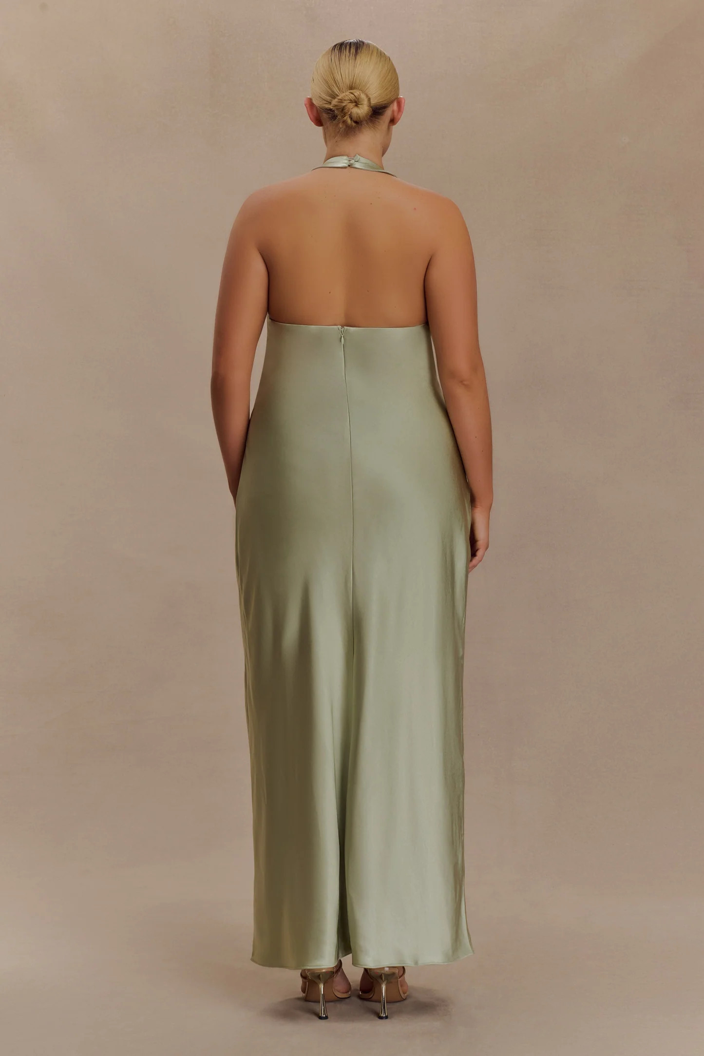 Alice Satin Halter Maxi Dress - Sage | Meshki UK