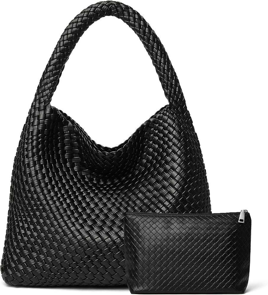 Fashion Woven Tote Bag For Women Soft Hobo Weave Shoulder Purse With Insert Organizer | Amazon (US)