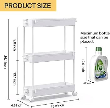 SPACEKEEPER Slim Rolling Storage Cart, 3 Tier Bathroom Storage Organizer Laundry Room Utility Car... | Amazon (US)