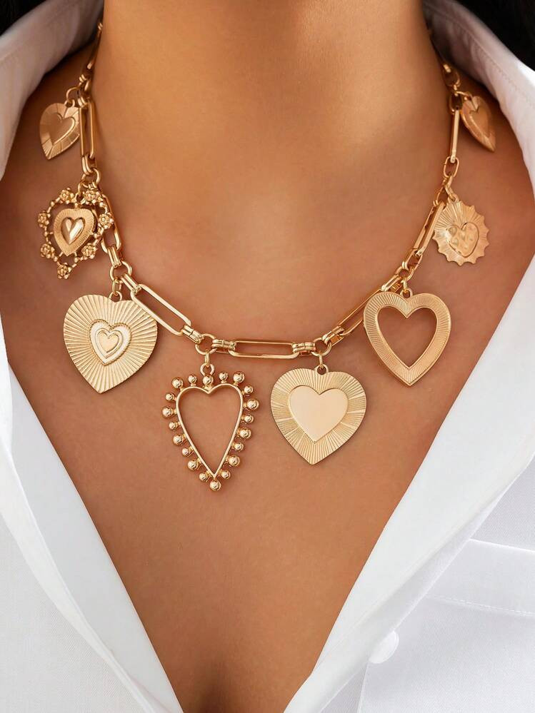 1pc Personalized Multi-Element Heart Shaped Tassel Pendant Necklace, Vintage Fashionable Charm Choker For Women Valentines,Mom,Mother,Mother's Day,Gift | SHEIN