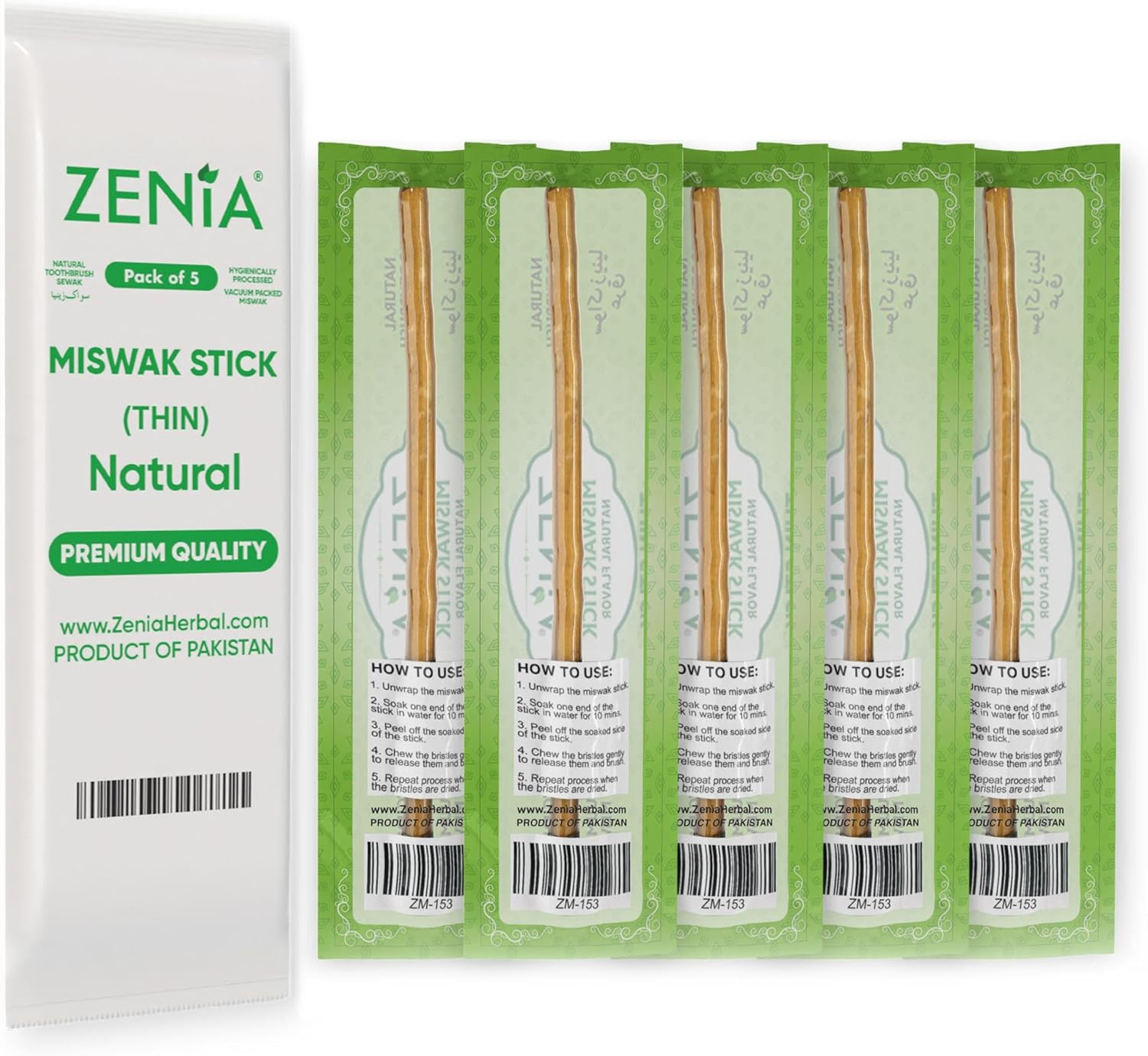 Zenia Natural Miswak Toothbrush (Extra Thin Sticks) - Vacuum Sealed Natural Flavor - for Healthy Gums & Teeth (Pack of 5) | Amazon (US)