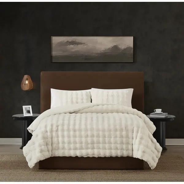 Frye Bubble Faux Fur 3 Piece Comforter Set - King - Ivory | Bed Bath & Beyond