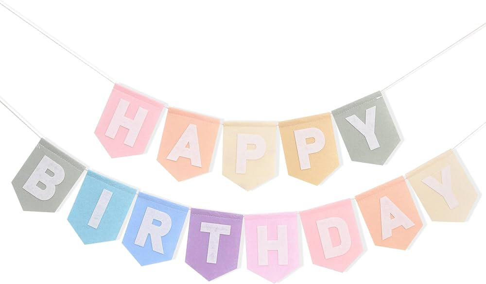 Felt Happy Birthday Bunting - Pastel Rainbow Banner, Happy Birthday Garland, Kids Party Decoratio... | Amazon (US)