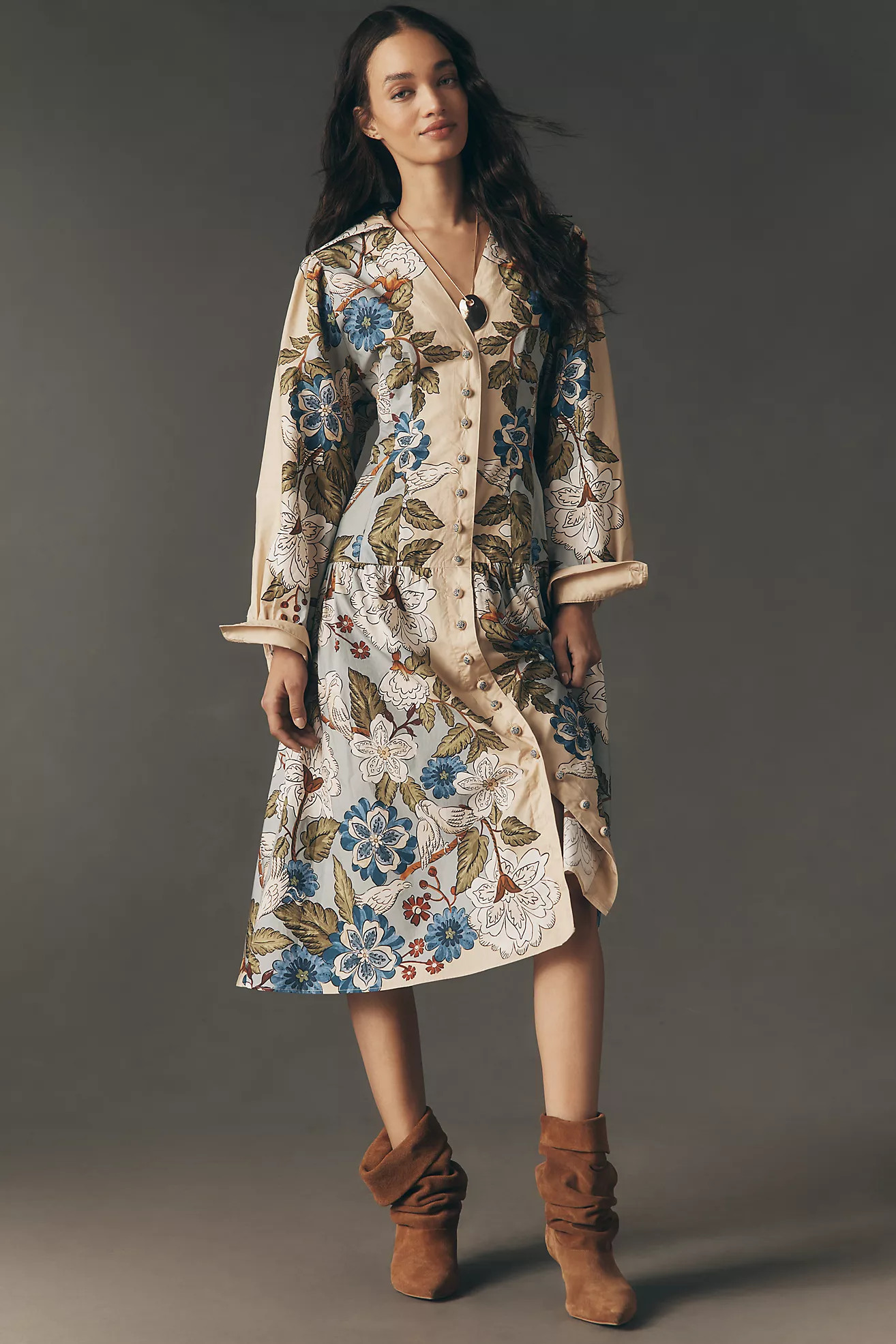 Farm Rio Garden Midi Shirt Dress | Anthropologie (US)
