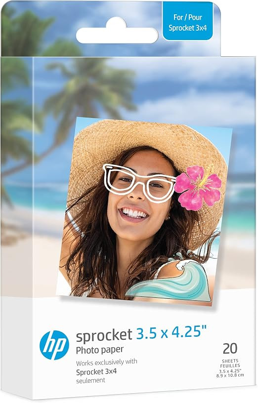 HP Sprocket 3.5 x 4.25” Zink Sticky-Backed Photo Paper (20 Pack) Compatible Sprocket 3x4 Photob... | Amazon (US)