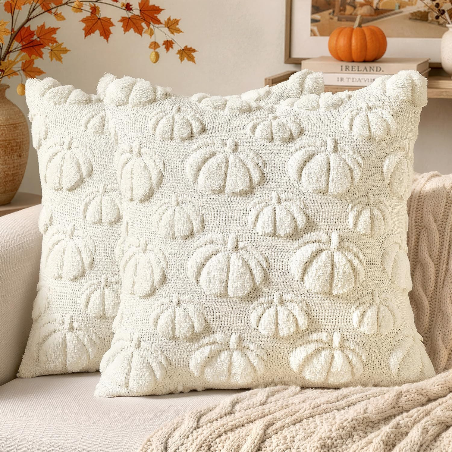 MIULEE Fall Decor Pillow Covers 18x18 Set of 2 Pumpkin Cream White | Amazon (US)