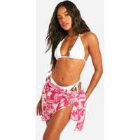boohoo Women's Abstract Print Textured Tie Beach Sarong in Pink | Size: Medium | Boohoo.com (UK & IE)