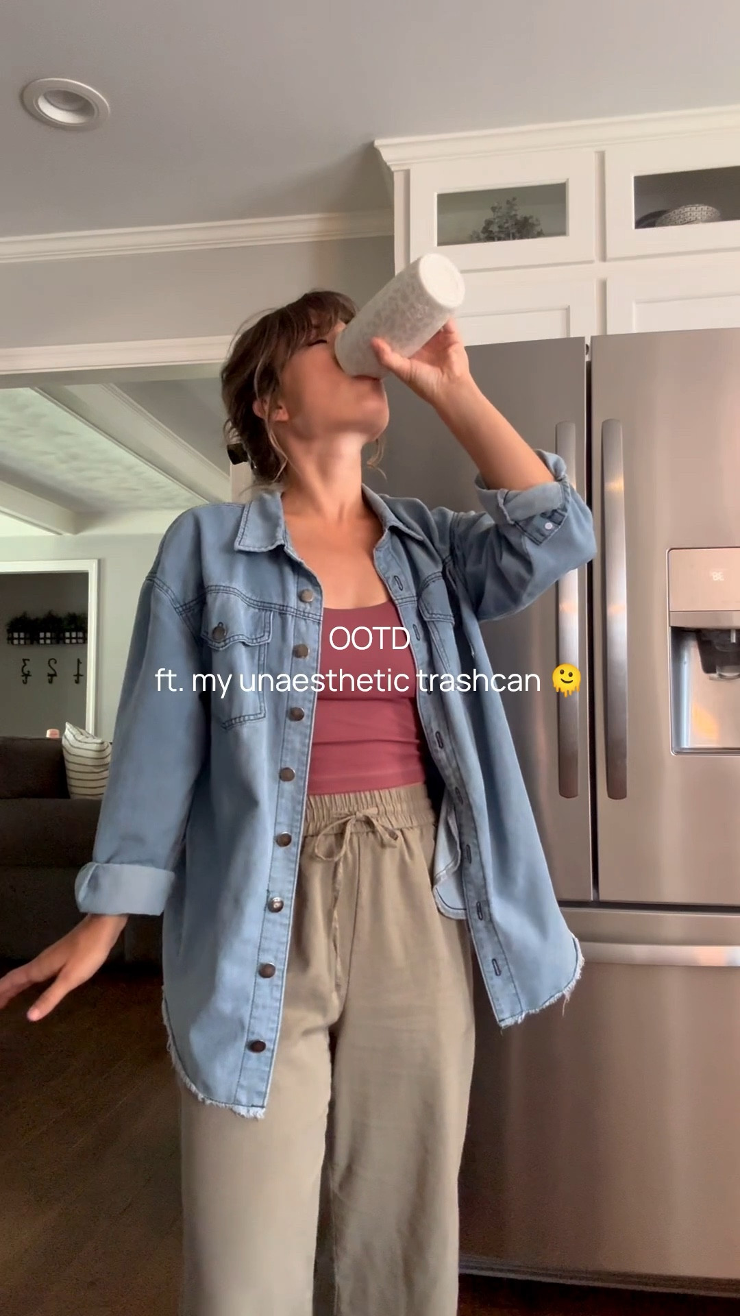 Comfy mom fit ft. coffee and my unaesthetic trashcan ✌🏼

Denim shacket - Amazon size M
Cropped bra - Walmart size S
Linen pants - Amazon size S short

#LTKStyleTip #LTKFindsUnder50 #LTKSeasonal