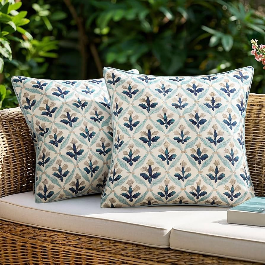 MIULEE Outdoor Floral Pillow Covers Waterproof 18x18 Blue Grey | Amazon (US)