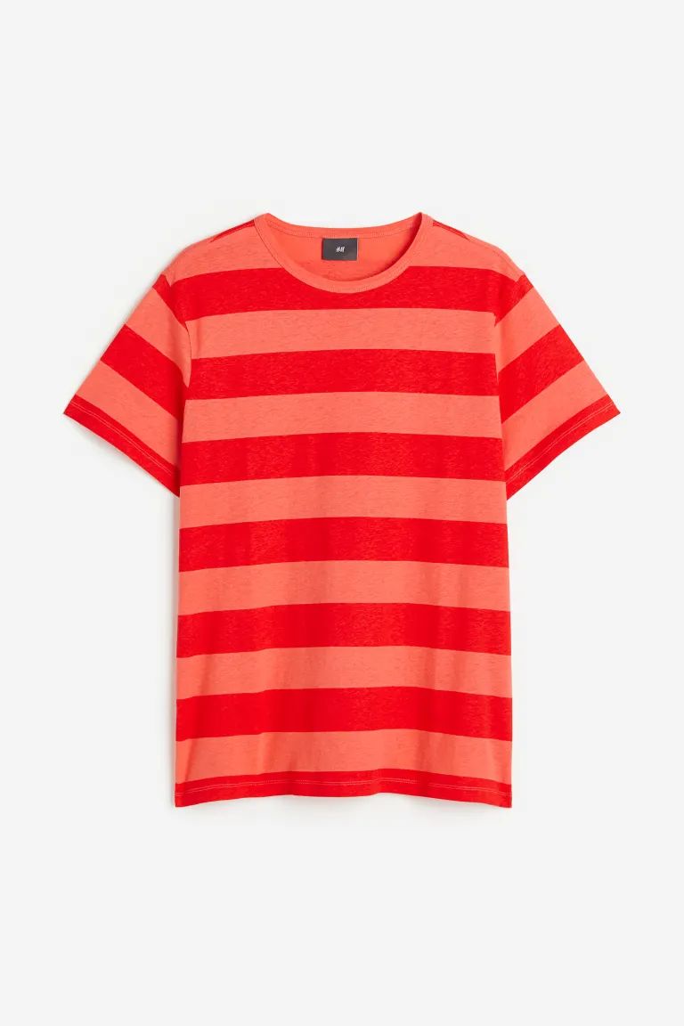 T-shirt van linnenmix - Regular Fit - Rood/gestreept - HEREN | H&M NL | H&M (DE, AT, CH, NL, FI)