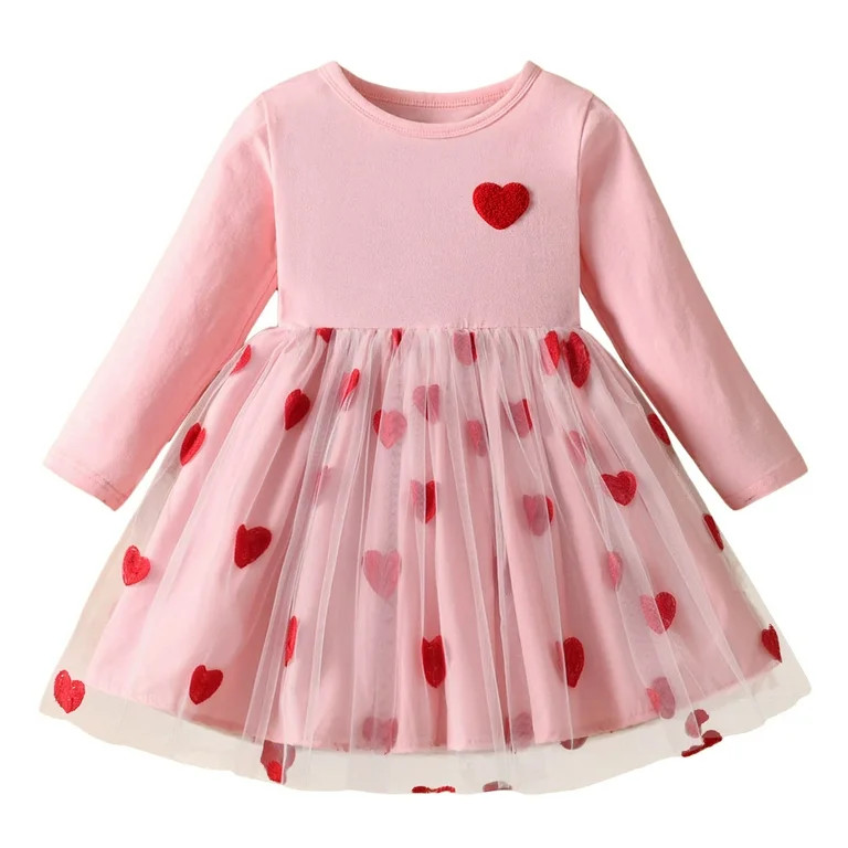 Girls Dresses Size 5 Toddler Baby Girl Valentines Day Crew Neck Long Sleeve Dress Heart Tutu Tutu... | Walmart (US)