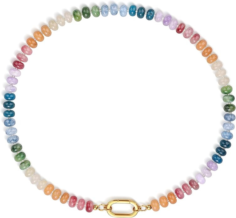 SAMYA Colorful Beaded Necklace for Women, 18" Short Beaded Choker Necklace, 8x5mm Polished Beads,... | Amazon (US)