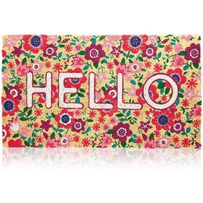 Natural Coir Welcome Mat with Flowers, Floral Hello Doormat (30 x 17 In) | Target