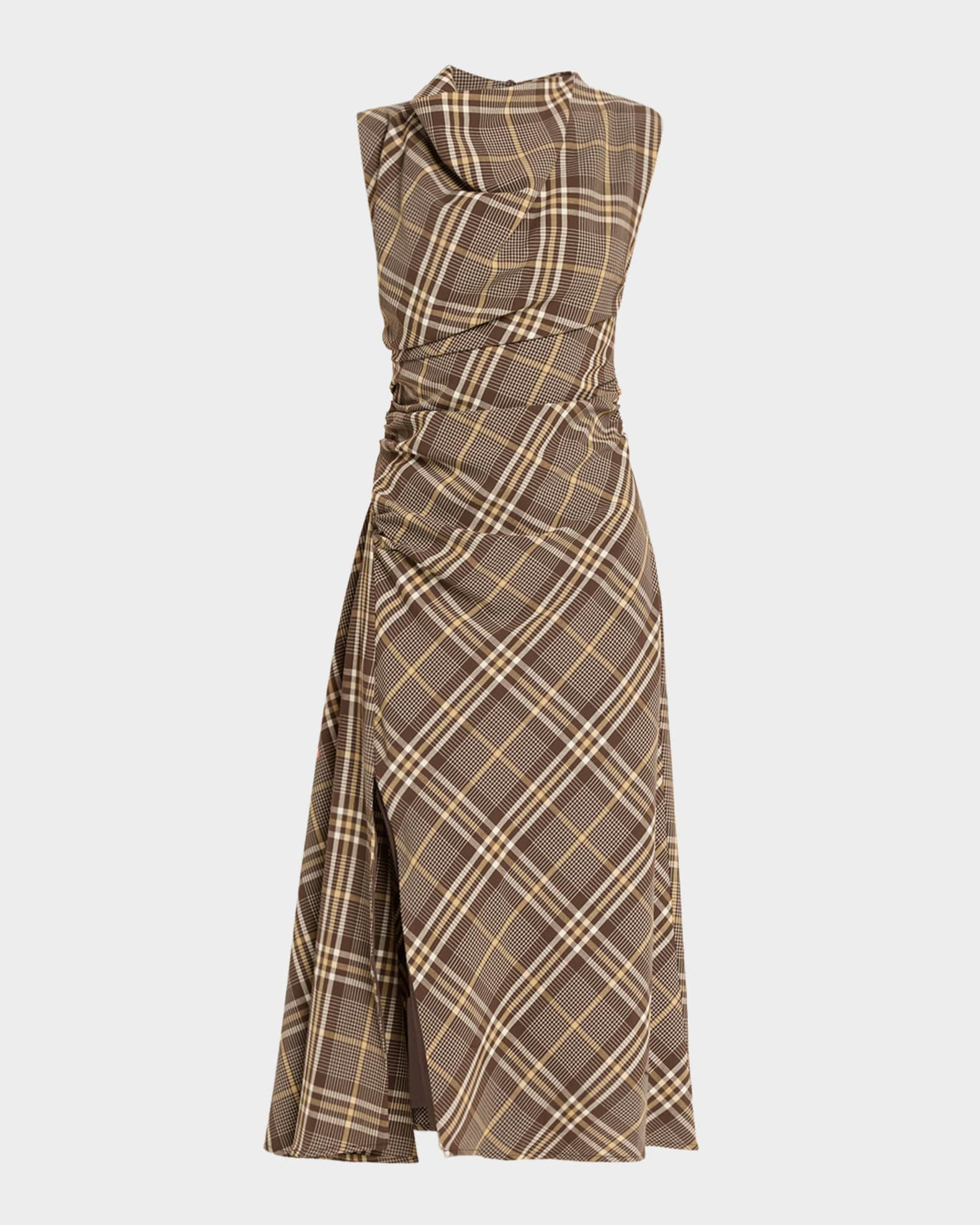 Burke Draped Plaid Midi Dress | Neiman Marcus