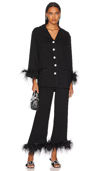 Party Pajama Set with Double Feathers in Black | Revolve Clothing (Global)