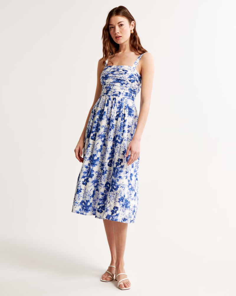 Emerson Linen-Blend Wide Strap Midi Dress | Abercrombie & Fitch (US)