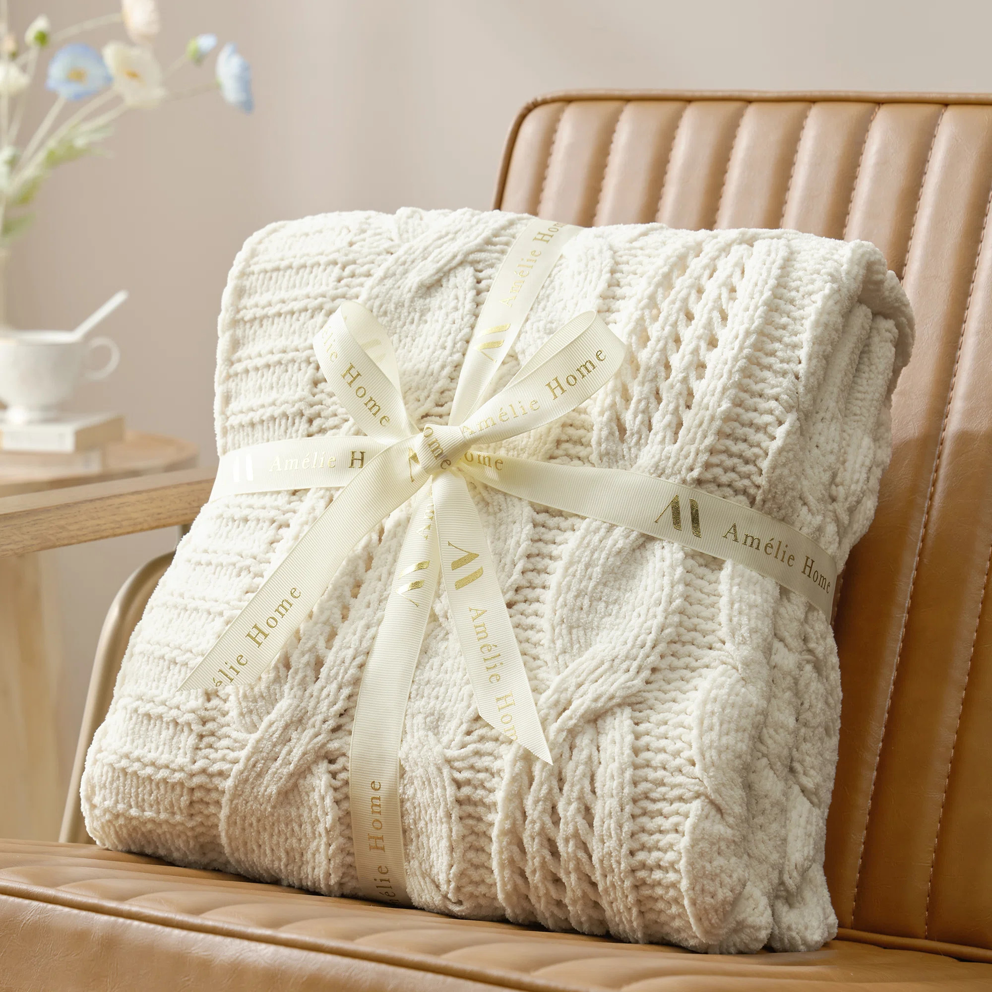 Elegant Chenille Cable Knit Throw Blanket Soft & Breathable Decorative Blanket For Couch, Sofa, A... | Wayfair North America