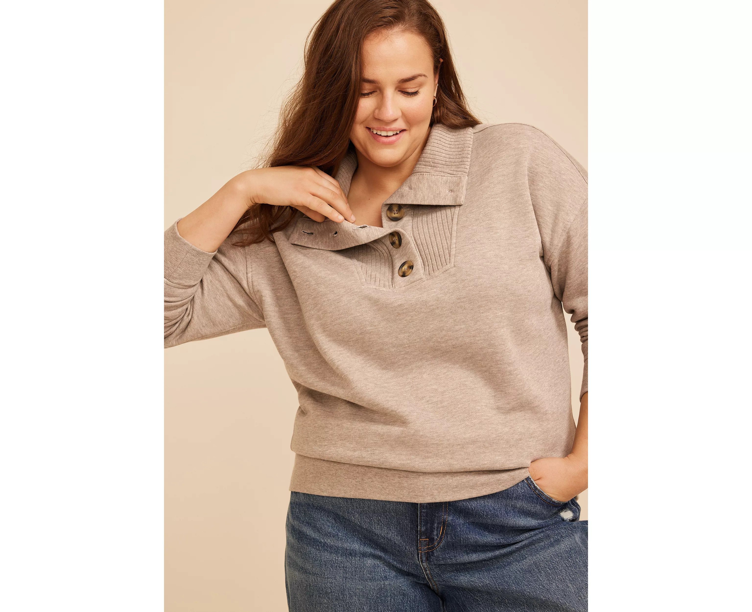 Plus Size Quarter Button Front Collared Sweatshirt | maurices | Maurices