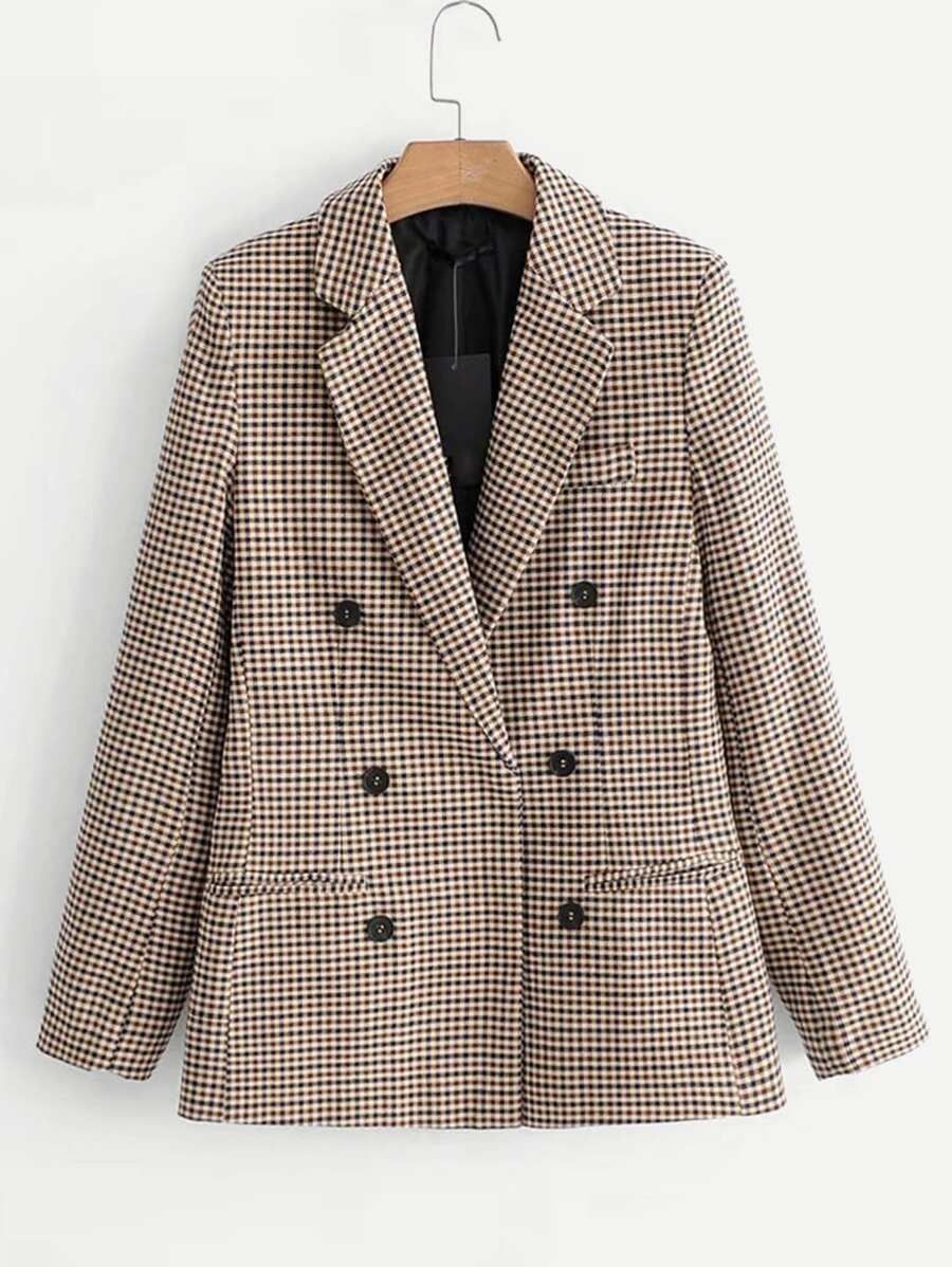 Double Breasted Gingham Blazer | SHEIN
