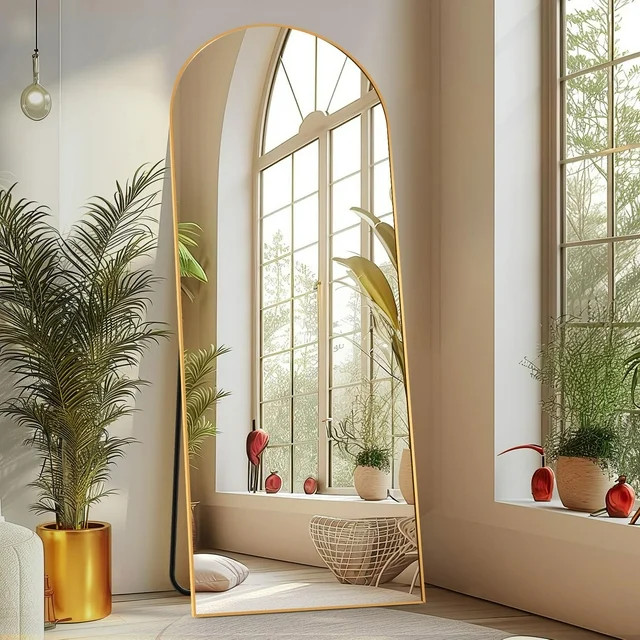 Elemore Home Arched Full Length Floor Mirror 65"x24" Full Body Standing Mirrors, Gold | Walmart (US)