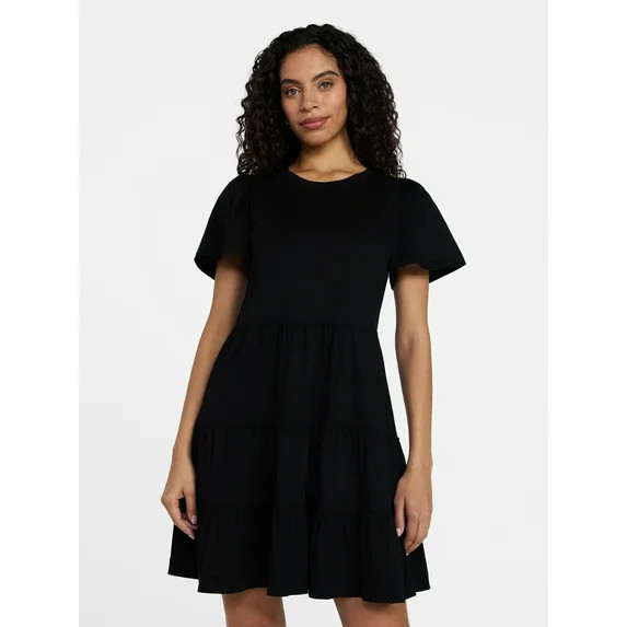 Time and Tru Women's and Women’s Plus Cotton Swing Dress with Short Sleeves, Sizes XS-4X | Walmart (US)