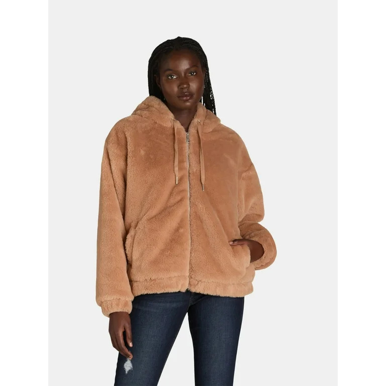Time and Tru Women's and Women’s Plus Faux Fur Zip Hoodie, Sizes XS-3X - Walmart.com | Walmart (US)