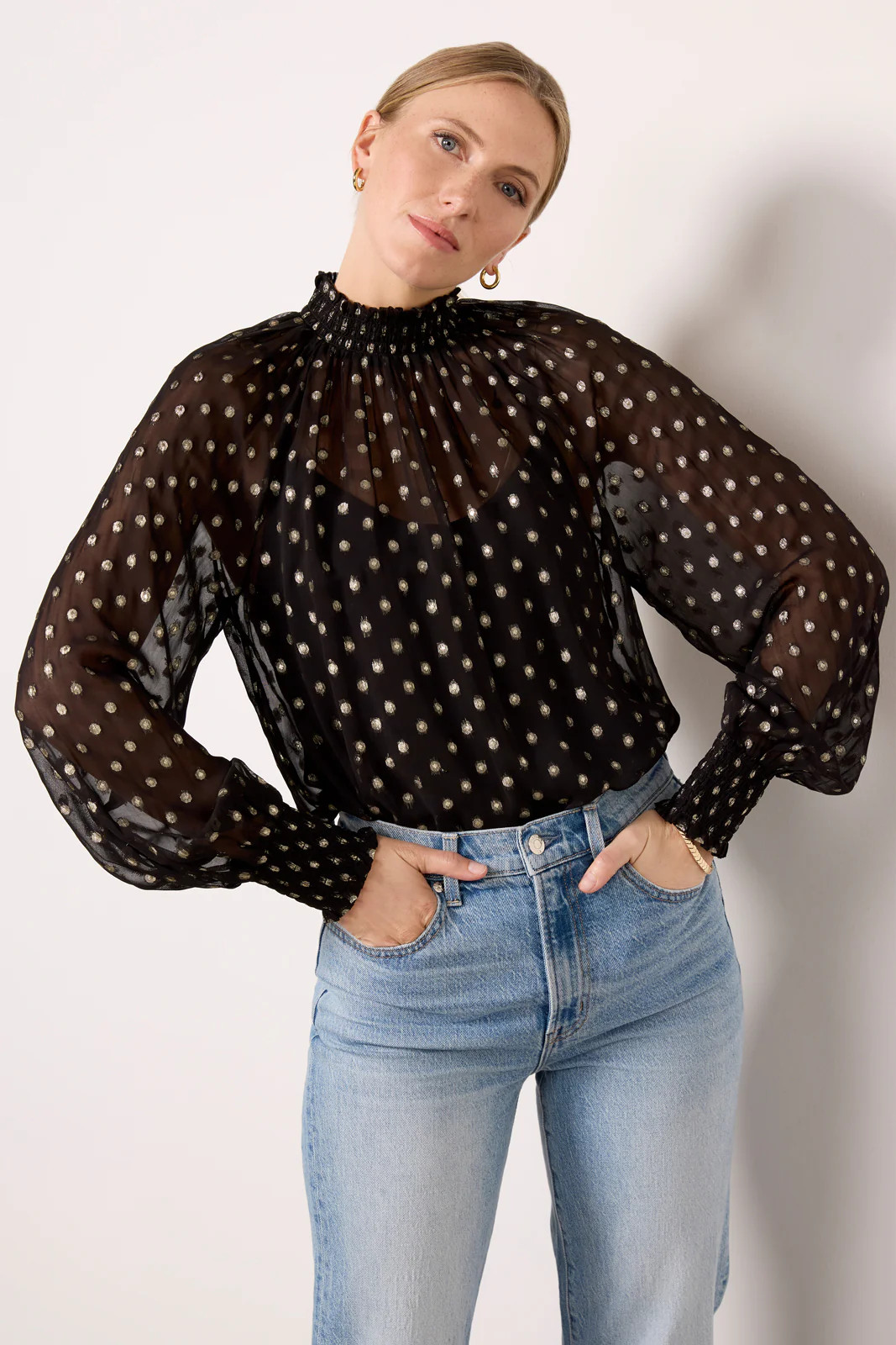 Millie Metallic Dot Blouse | Evereve