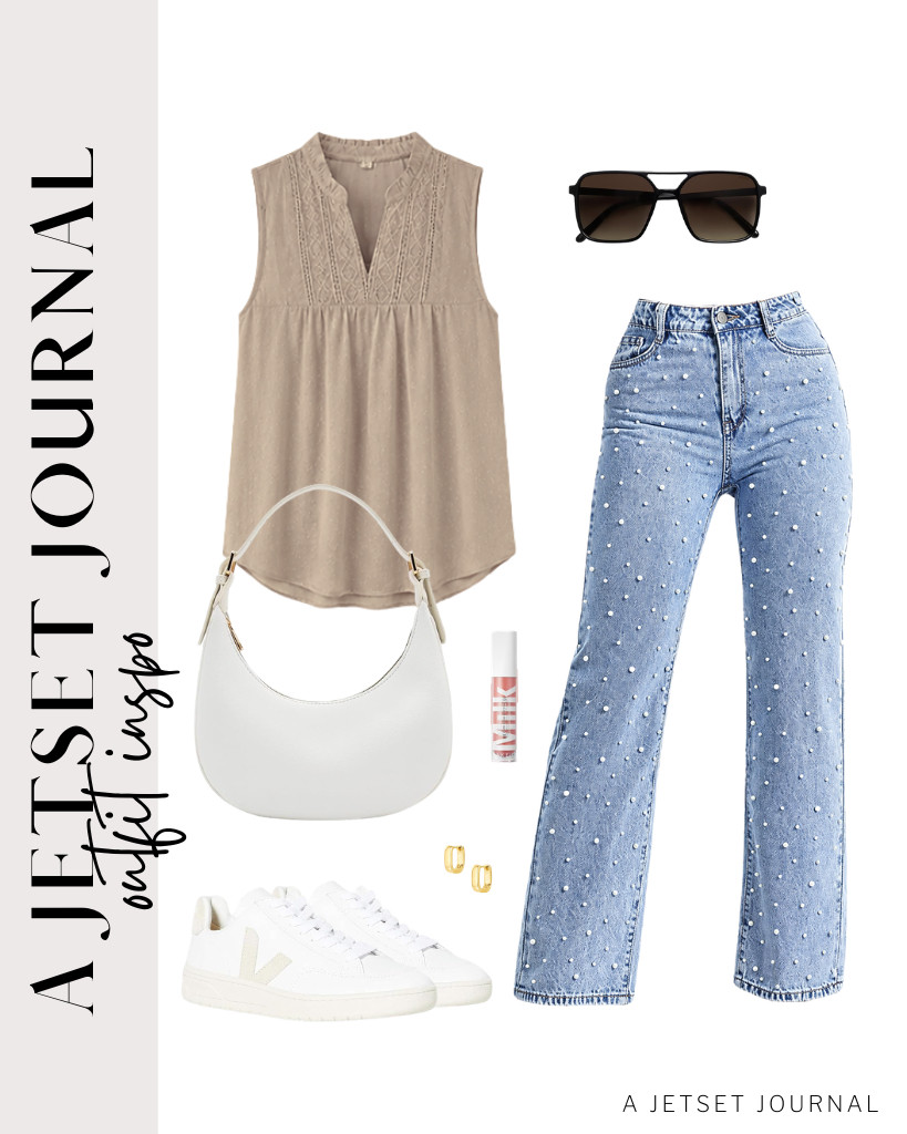 This mocha-colored blouse is a perfect pair for Kedera's wide-leg jeans. Add this shoulder bag and Veja sneakers, then apply Milk Makeup Odyssey Lip Gloss before heading out.

#LTKSeasonal #LTKSaleAlert #LTKTravel
 

 