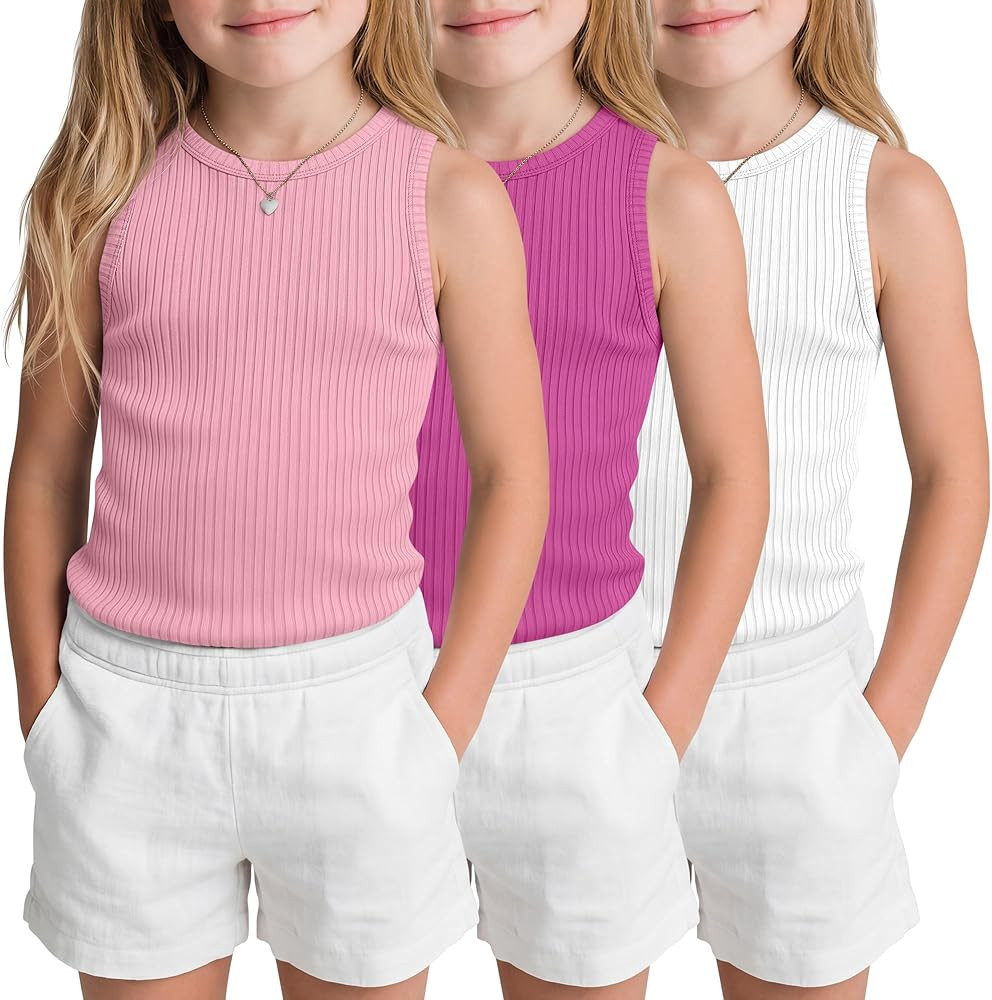 3 Pack Toddler Girls' Tank Tops Ribbed Sleeveless Cotton Undershirts Crew Neck Tops Basic Camisol... | Amazon (US)
